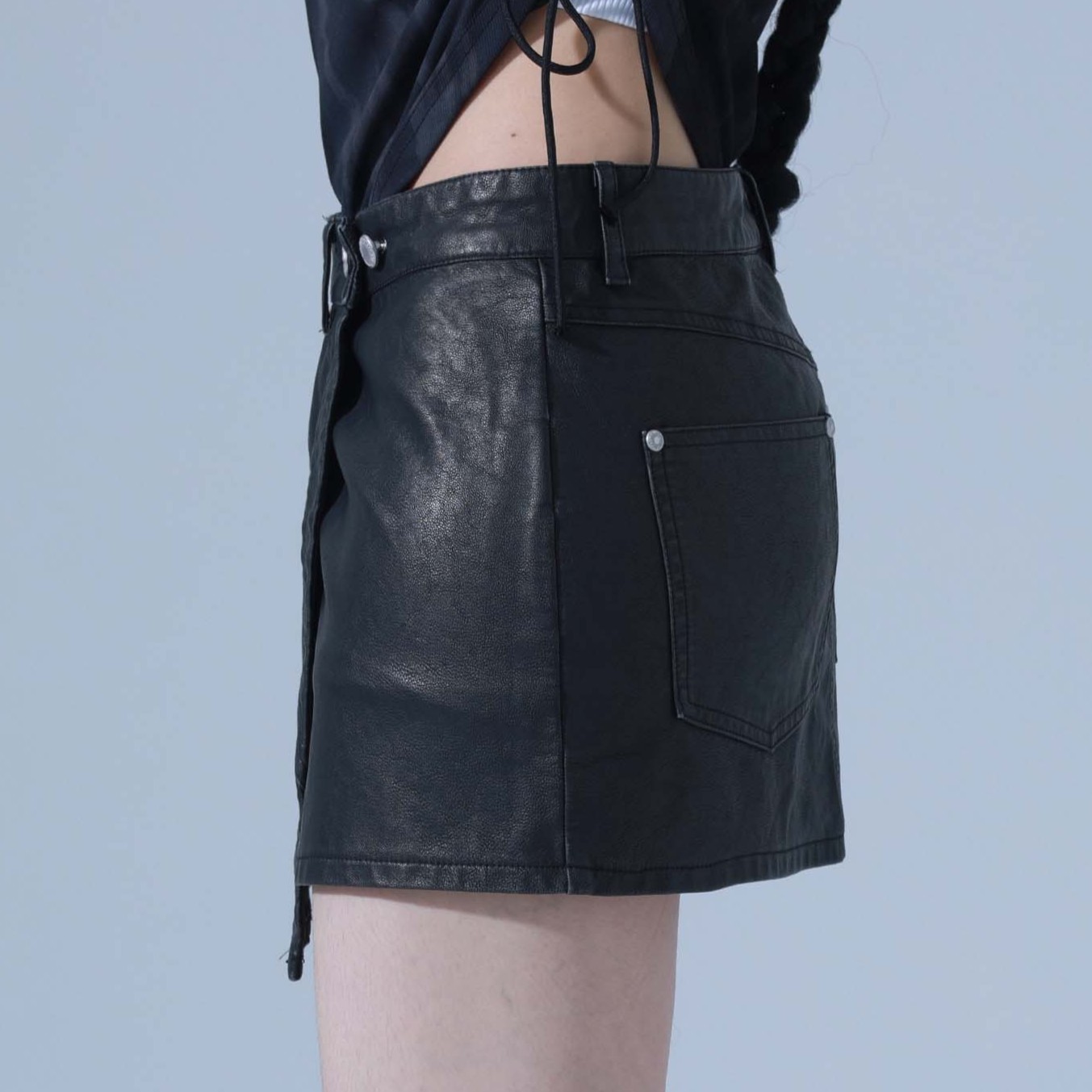 PIGMENT VINTAGE VEGAN LEATHER SKIRT-BLACK 6