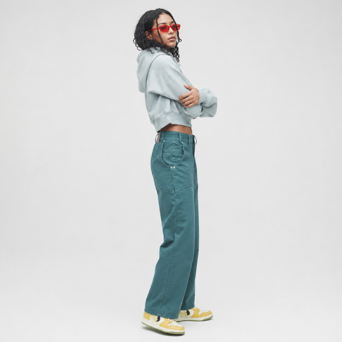TURN UP LOGO BELT LOW RISE PANTS-GREEN 2
