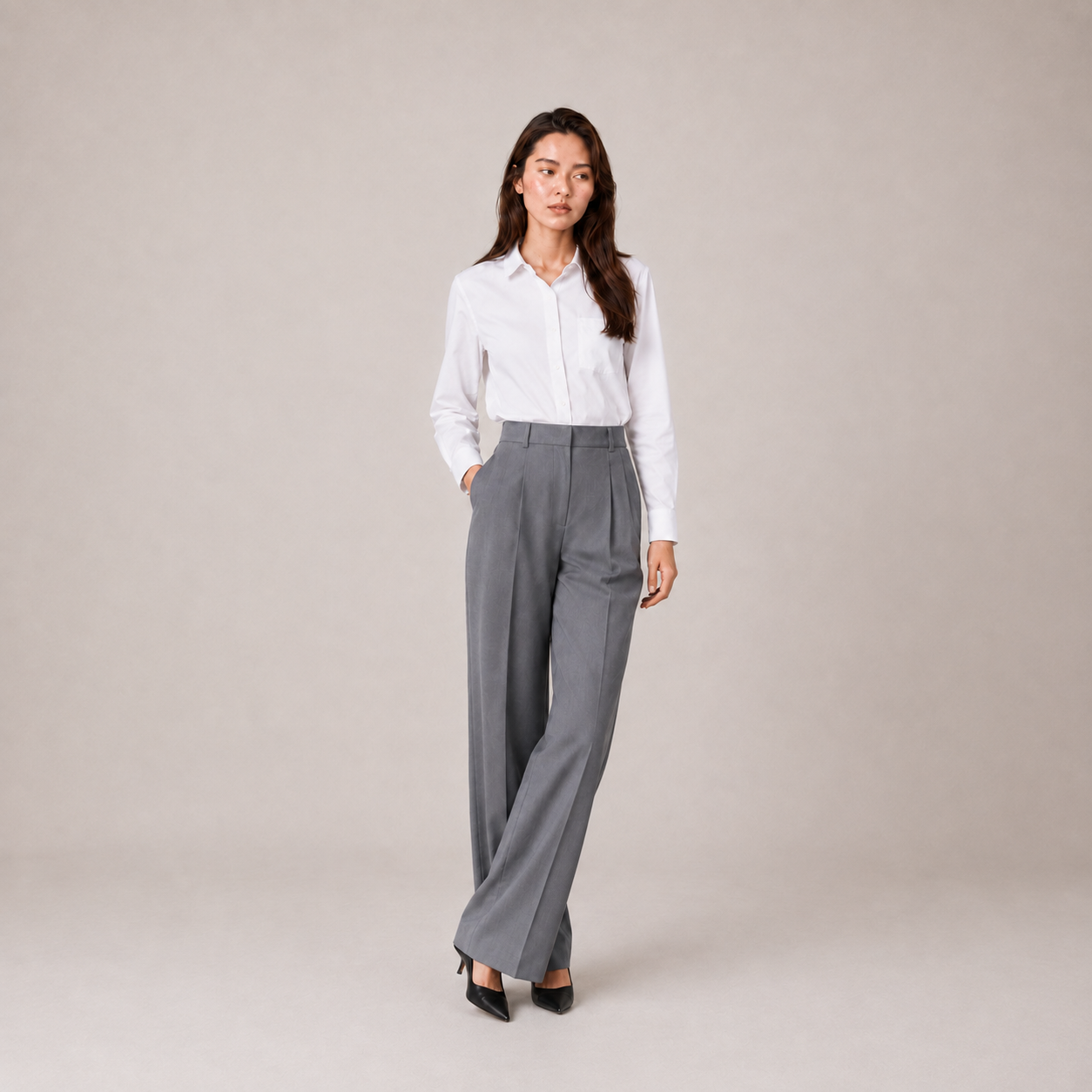 Double-pleated Tailored trousers-GRAY 2
