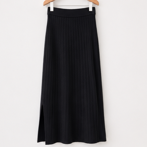 Ribbed Knit Skirt-BLACK 5