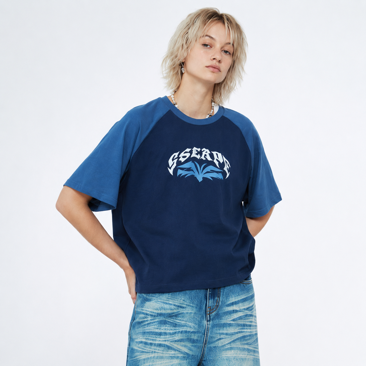 MENS RAGLAN CROP HALF SLEEVE T Shirts-NAVY 7