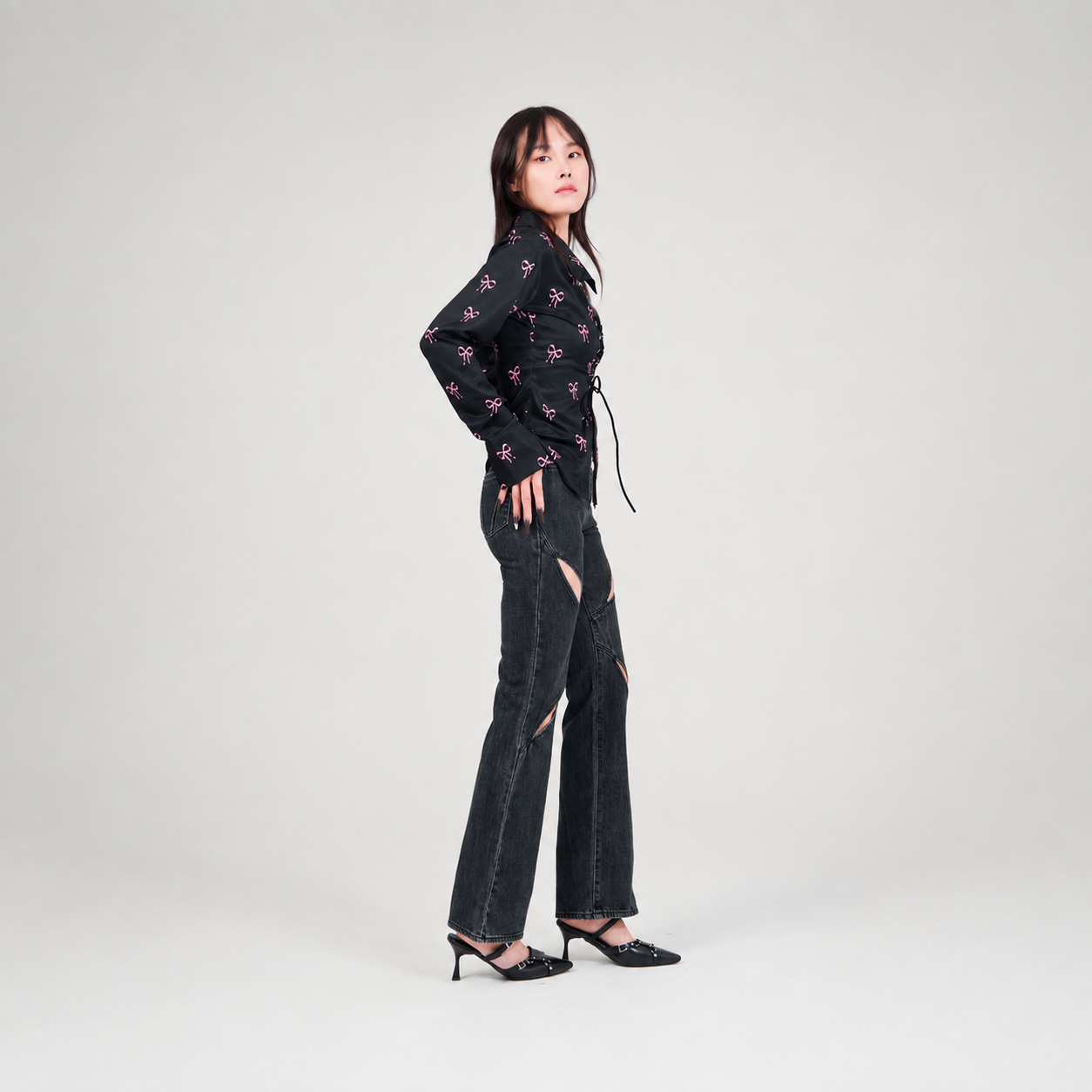 Ribbon Eyelet Shirt-BLACK 9