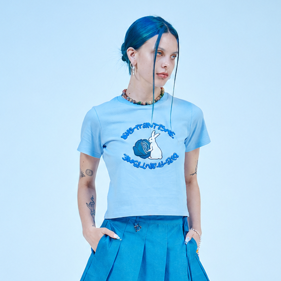 Rabbit Crop T-Shirts-BLUE 2