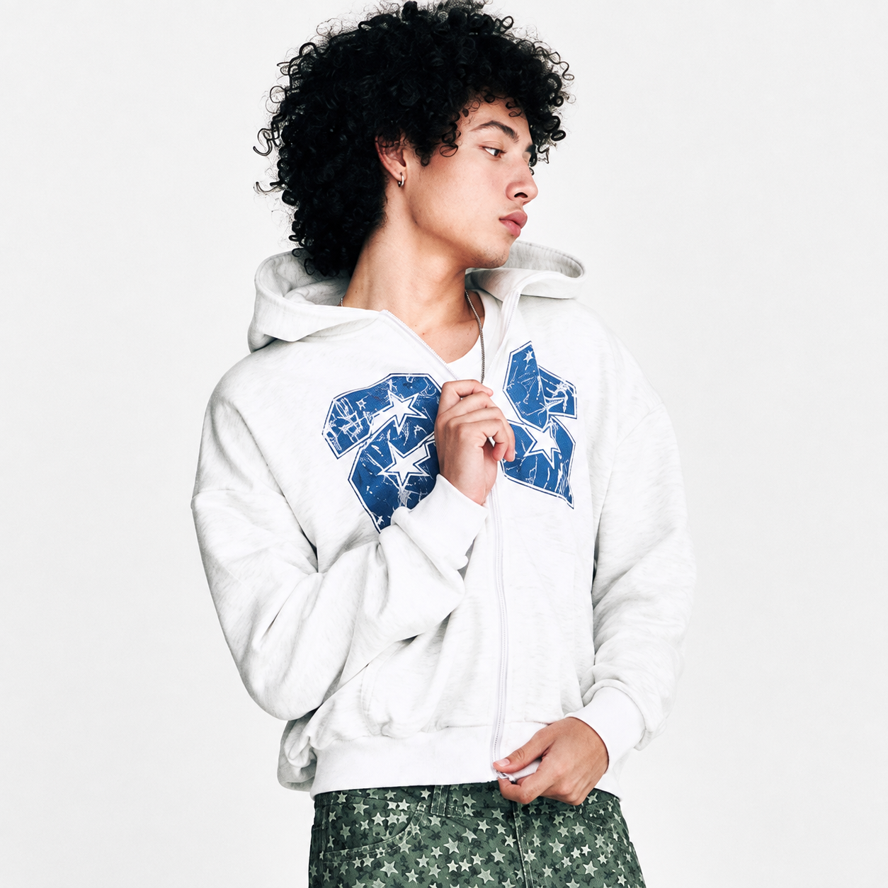 22 HOODIE ZIP UP-MELANGE WHITE 2