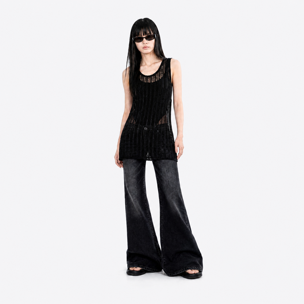 SEE-THROUGH CRAFT KNIT SLEEVELESS-BLACK 6