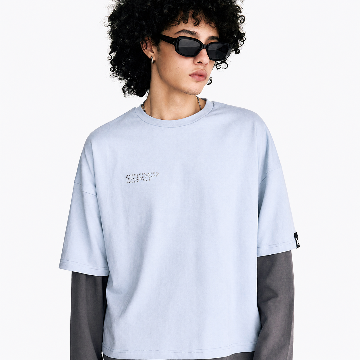 FLAME STAR LAYERED LONG SLEEVE T Shirts-LIGHT BLUE 3