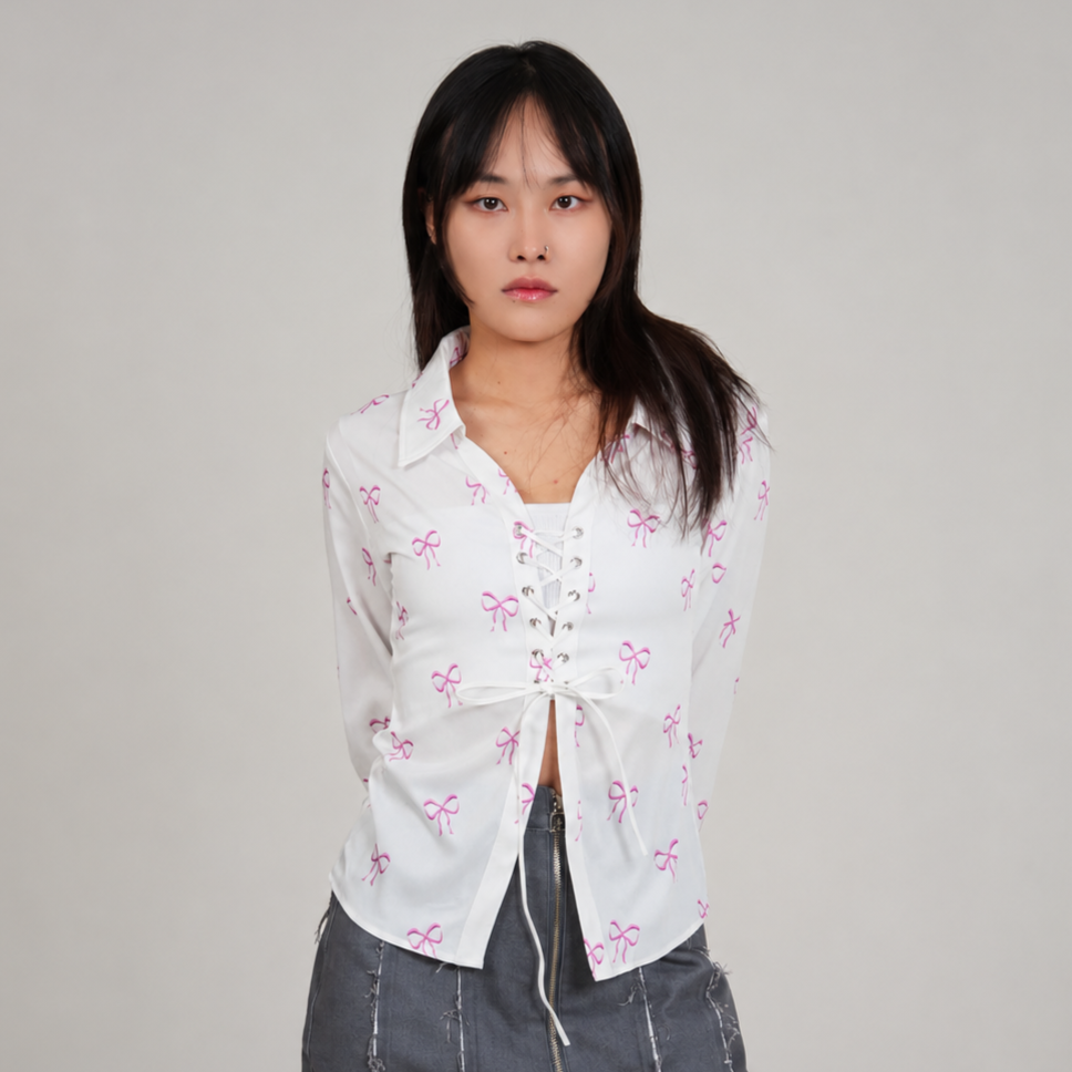 Ribbon Eyelet Shirt-WHITE 8