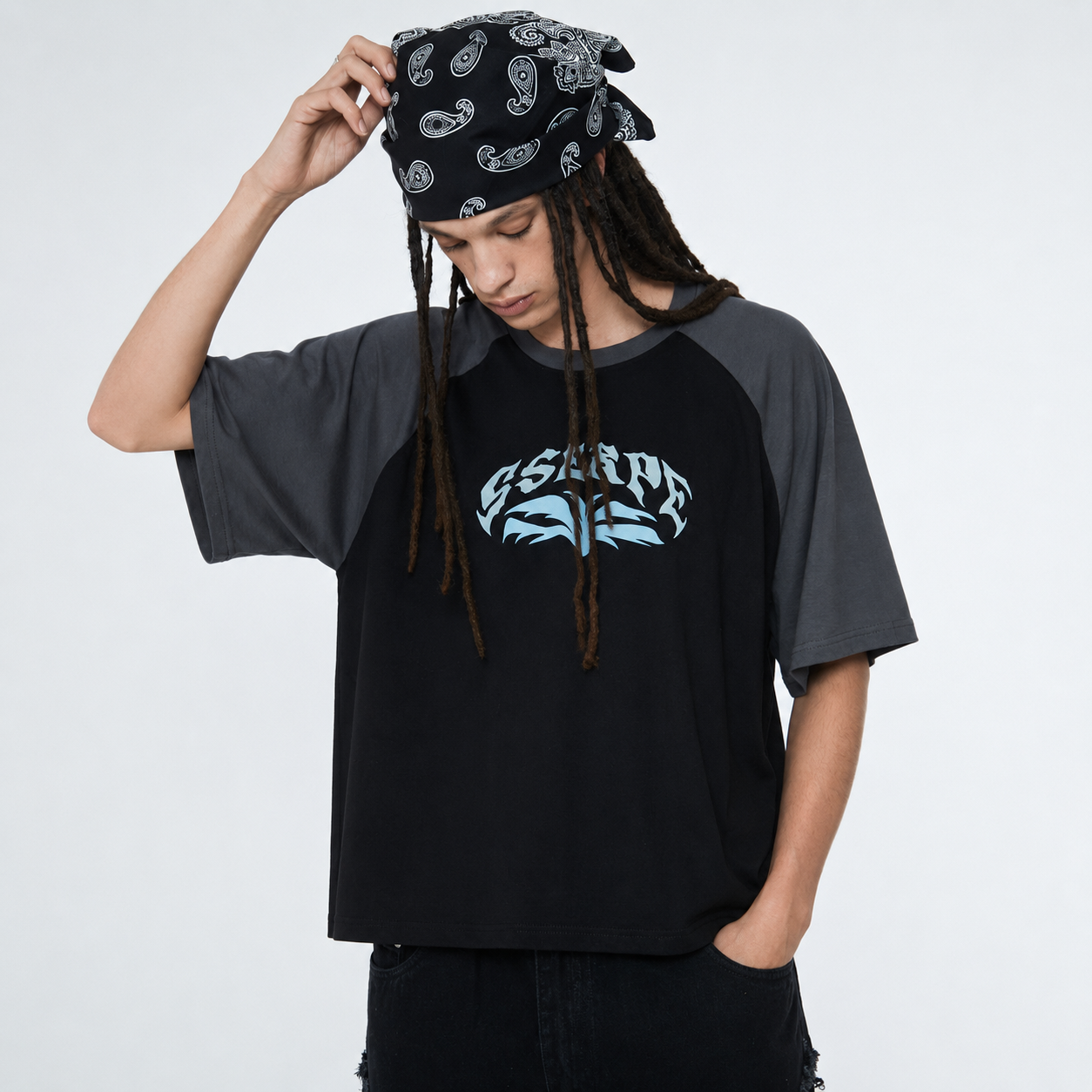 MANS RAGLAN CROP HALF SLEEVE T Shirts- BLACK 2