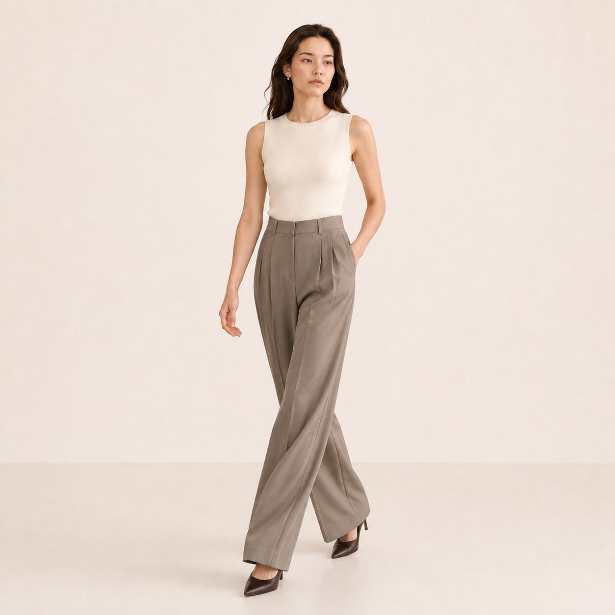 Summer Double-pleated trousers-BEIGE 3