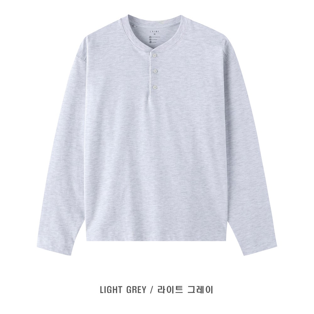 [LAINE] USA Henley Neck Standard-Fit Long Sleeve T-Shirt 2