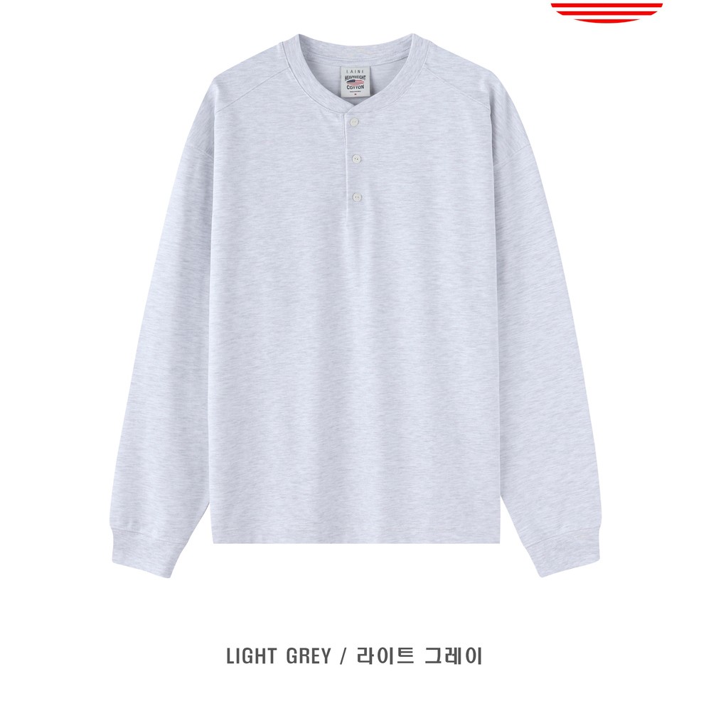 Heavyweight Henley Neck Semi-Oversized Long Sleeve T-Shirt 2