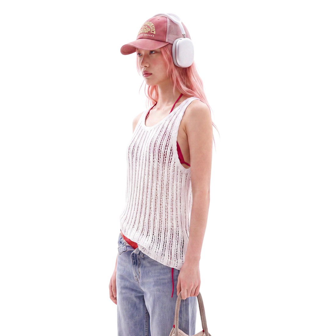 SEE-THROUGH CRAFT KNIT SLEEVELESS-WHITE 5