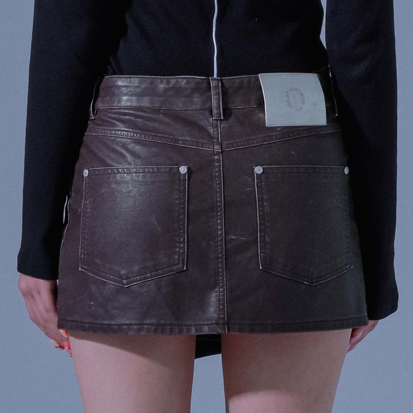 PIGMENT VINTAGE VEGAN LEATHER SKIRT-BROWN 7