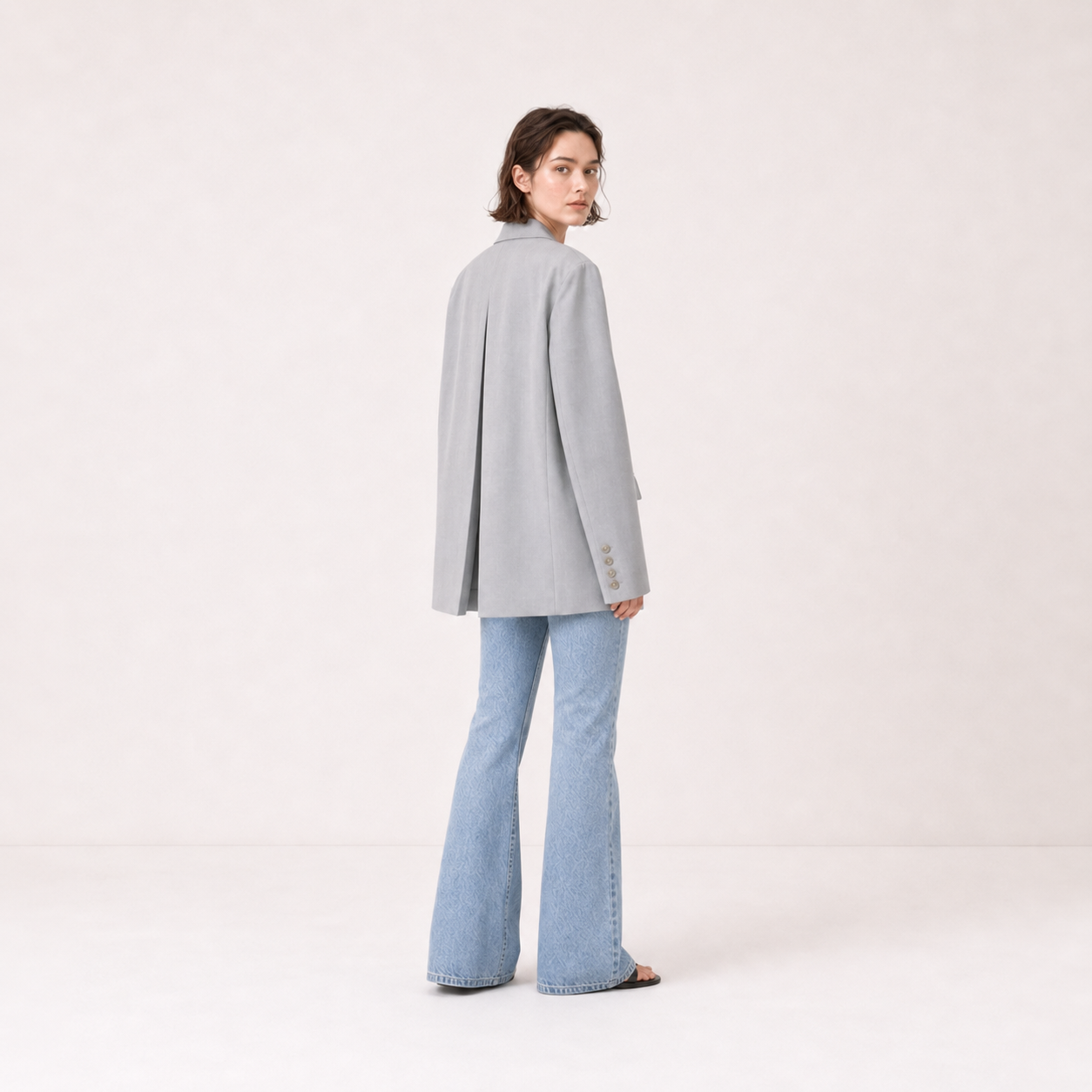 Three Button Oversized Blazer-BEIGE 6