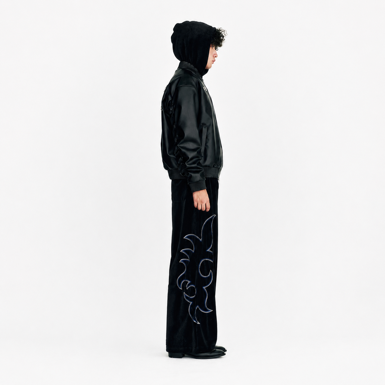 WESTERN EMBROIDERY VELVET WIDE PANTS-PUMA BLACK 2