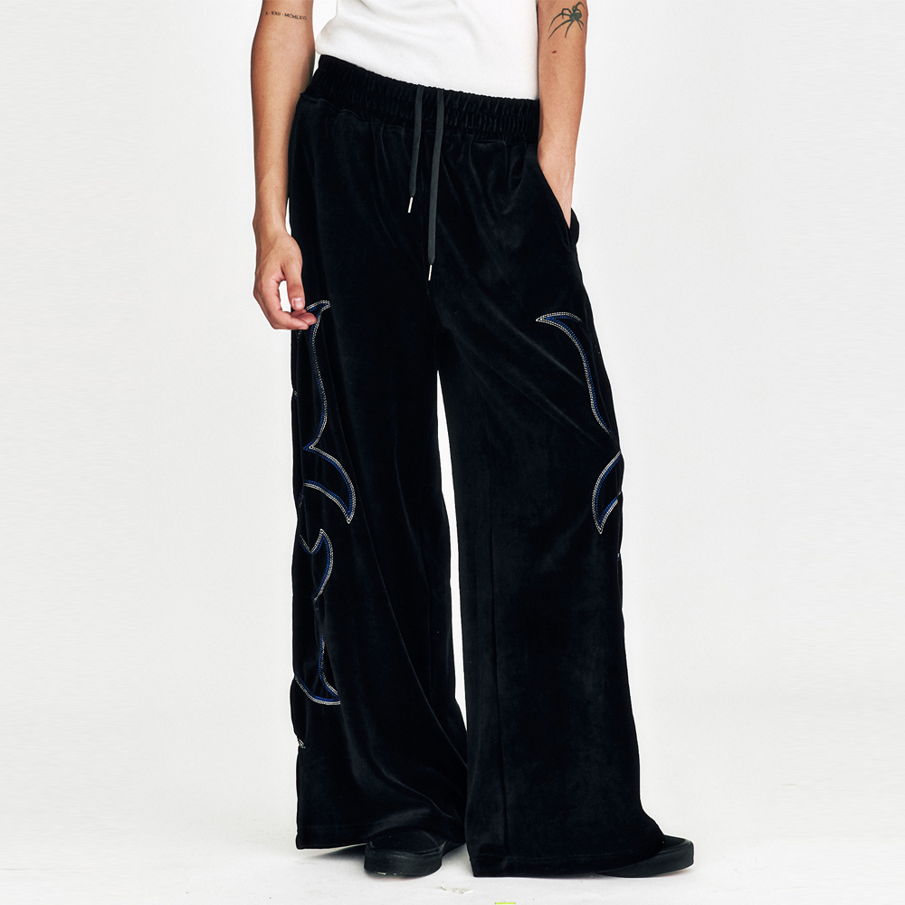 WESTERN EMBROIDERY VELVET WIDE PANTS-PUMA BLACK 4