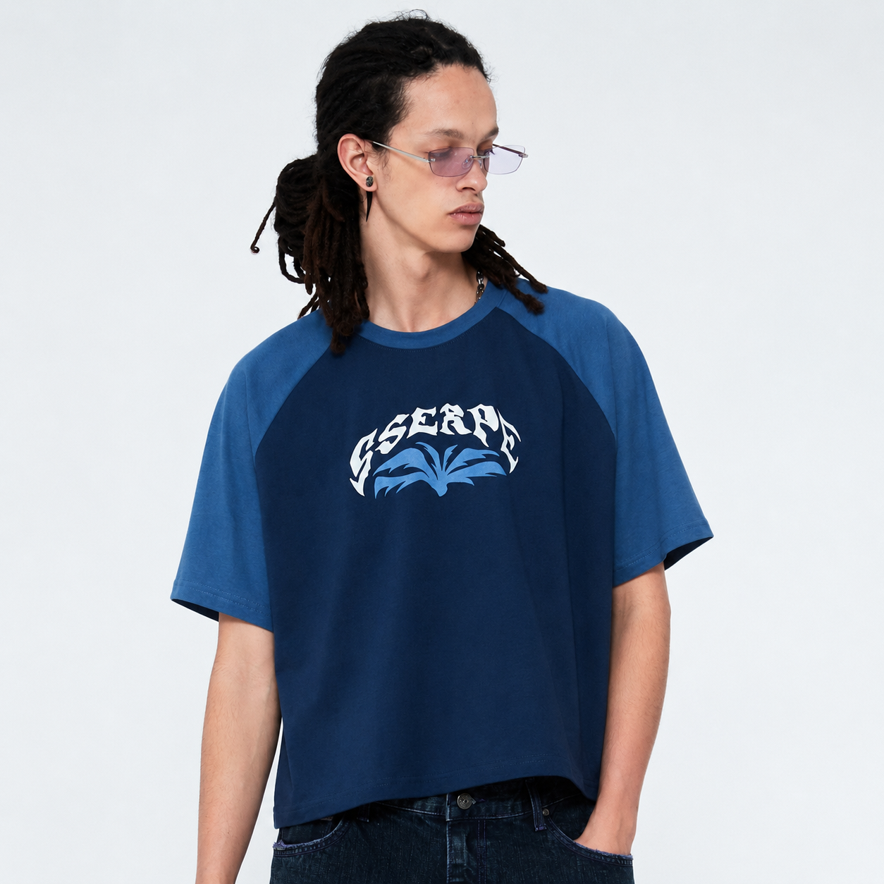 MENS RAGLAN CROP HALF SLEEVE T Shirts-NAVY 2