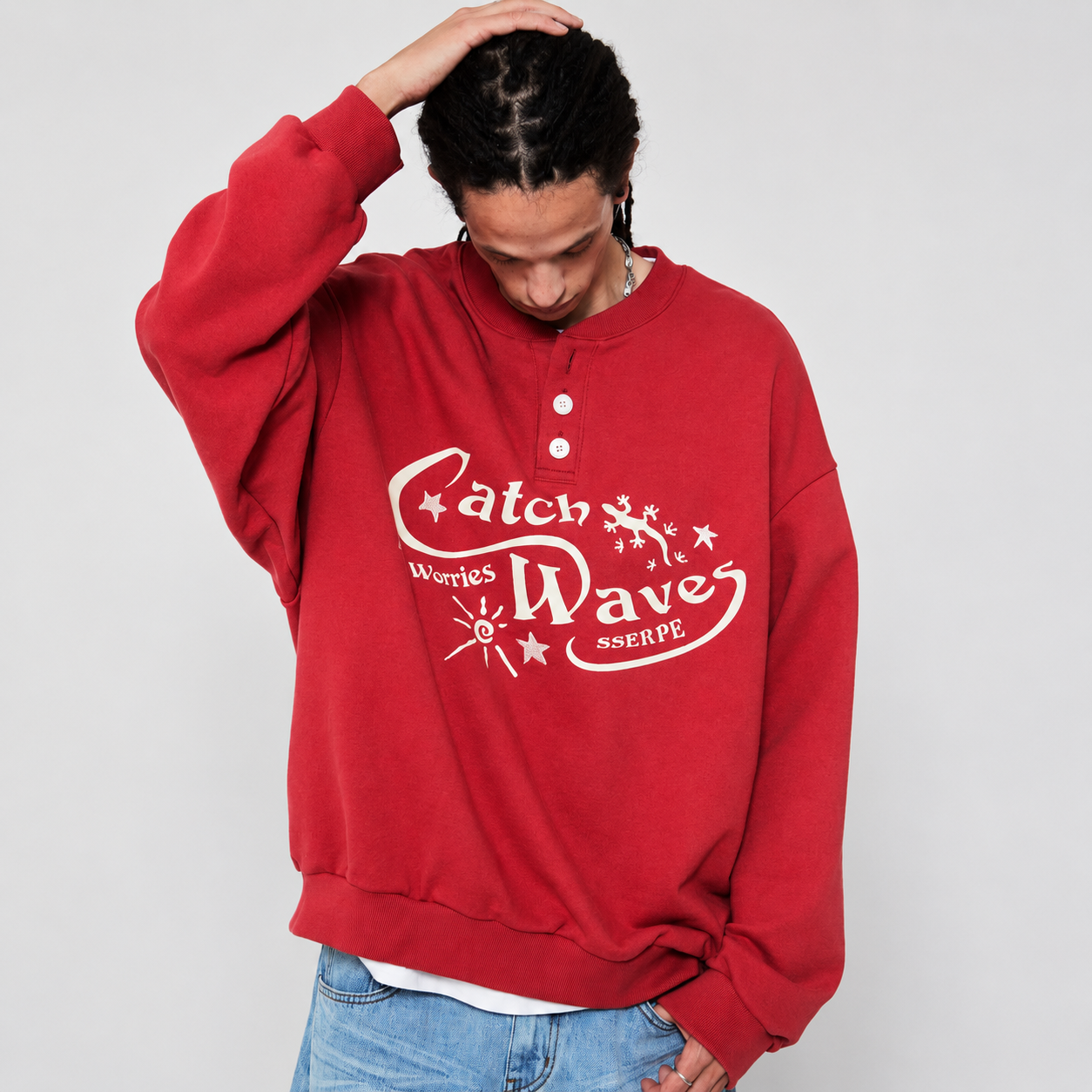 CATCH WAVES HENLY NECK SWEATSHIRTS-PINK 2