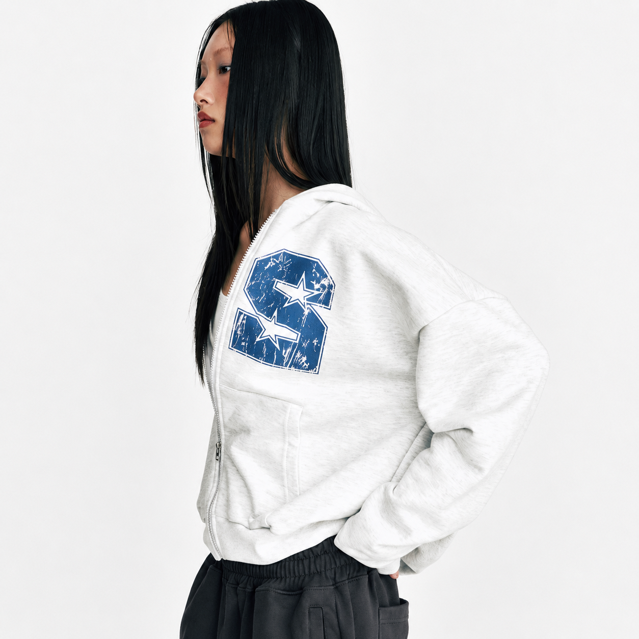 22 HOODIE ZIP UP-MELANGE WHITE 5