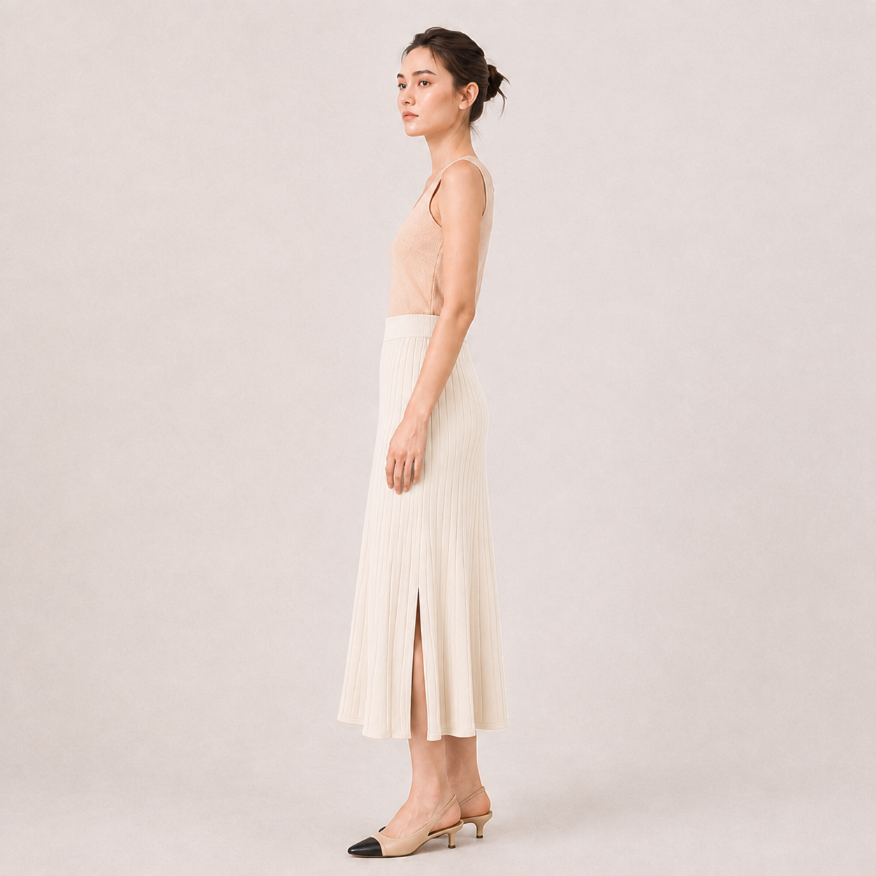 Ribbed Knit Skirt-IVORY 2