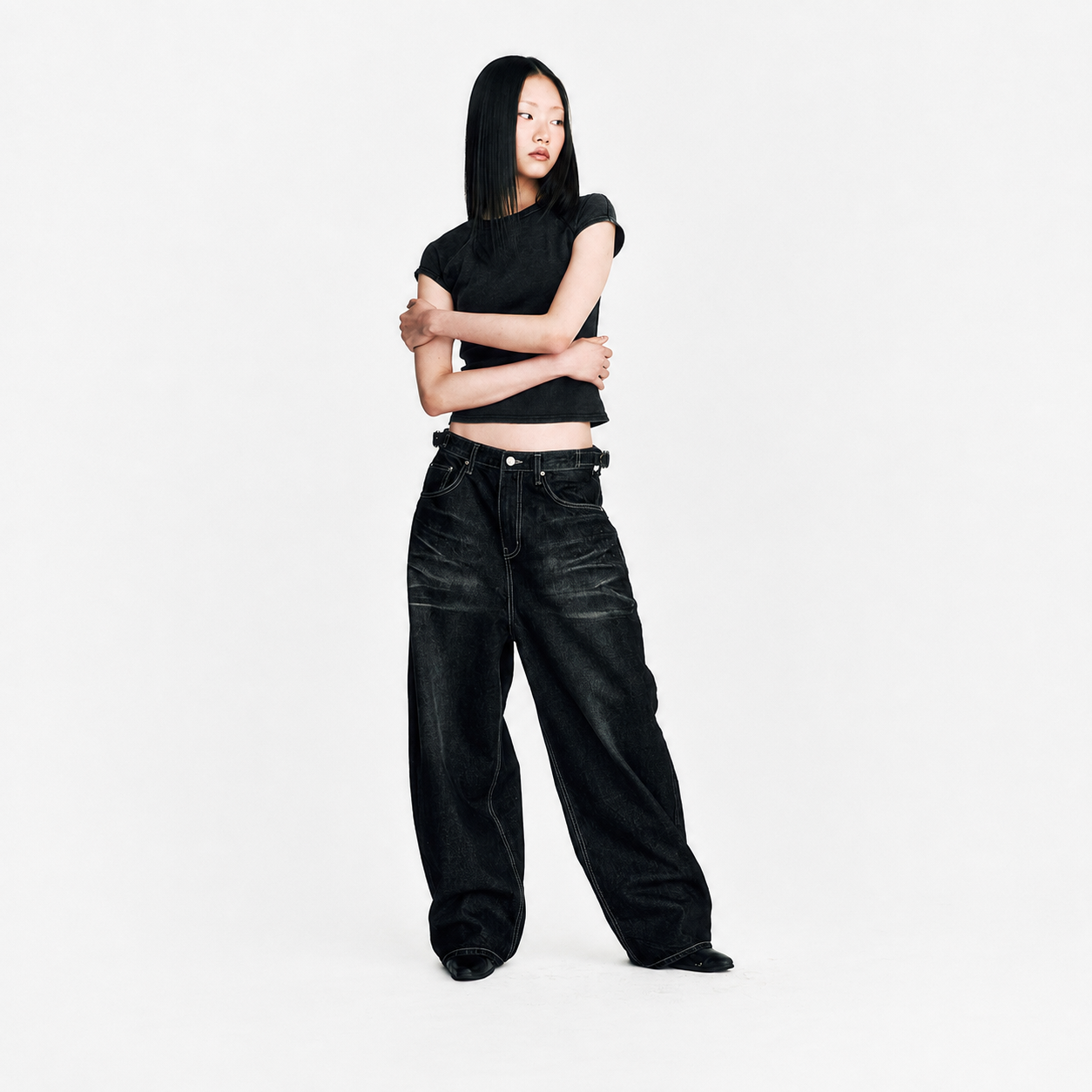 NIGHT RIDER CURVED DENIM PANTS-BLACK 5
