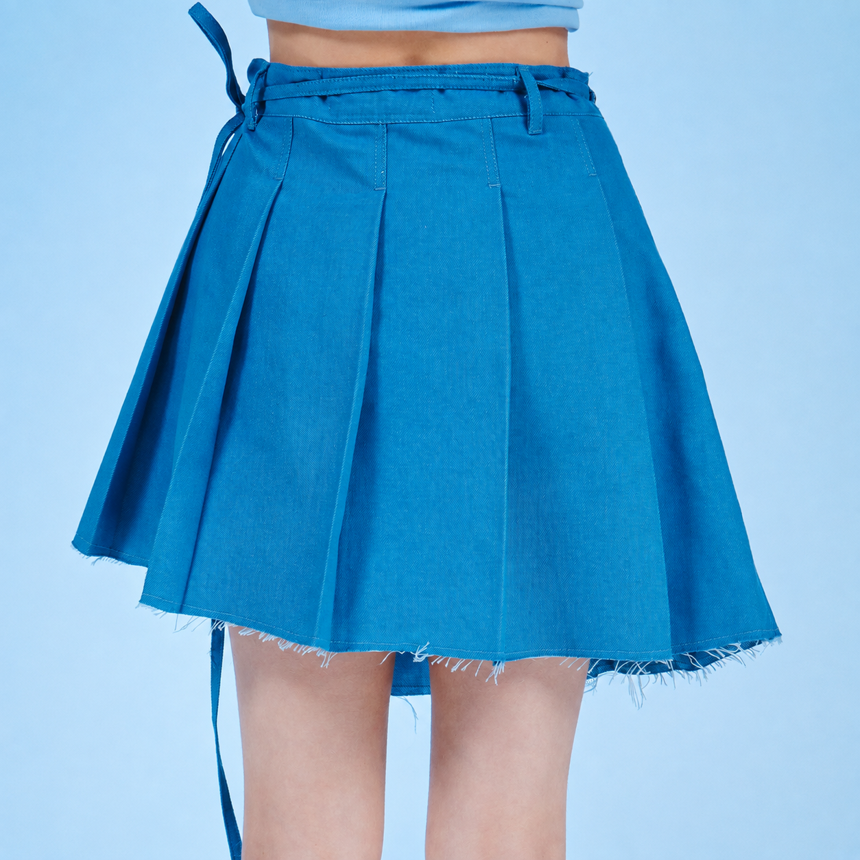 D-Ring Pleats Wrap Skirt-BLUE 6
