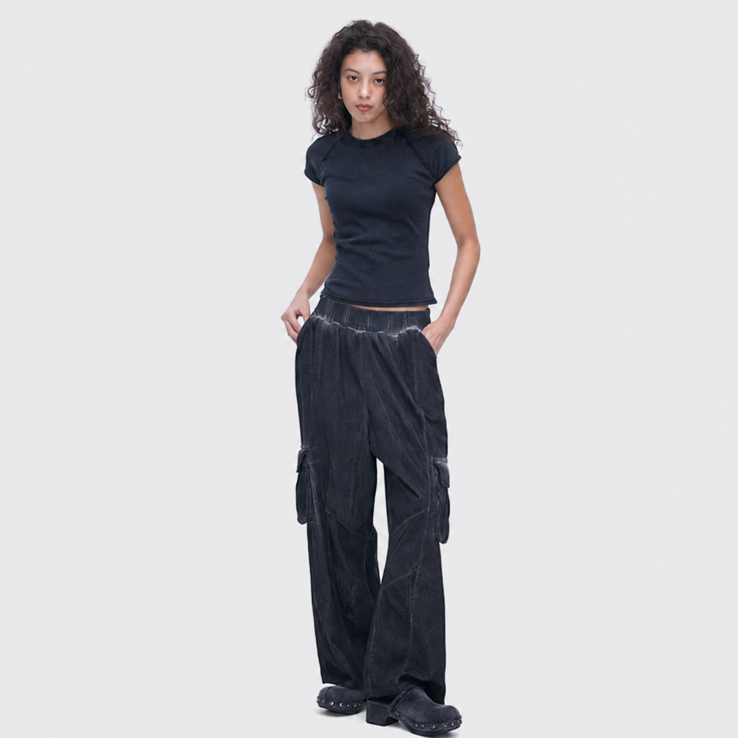 DYEING CORDUROY CARGO   BANDING PANTS-DIRTY BLACK 3
