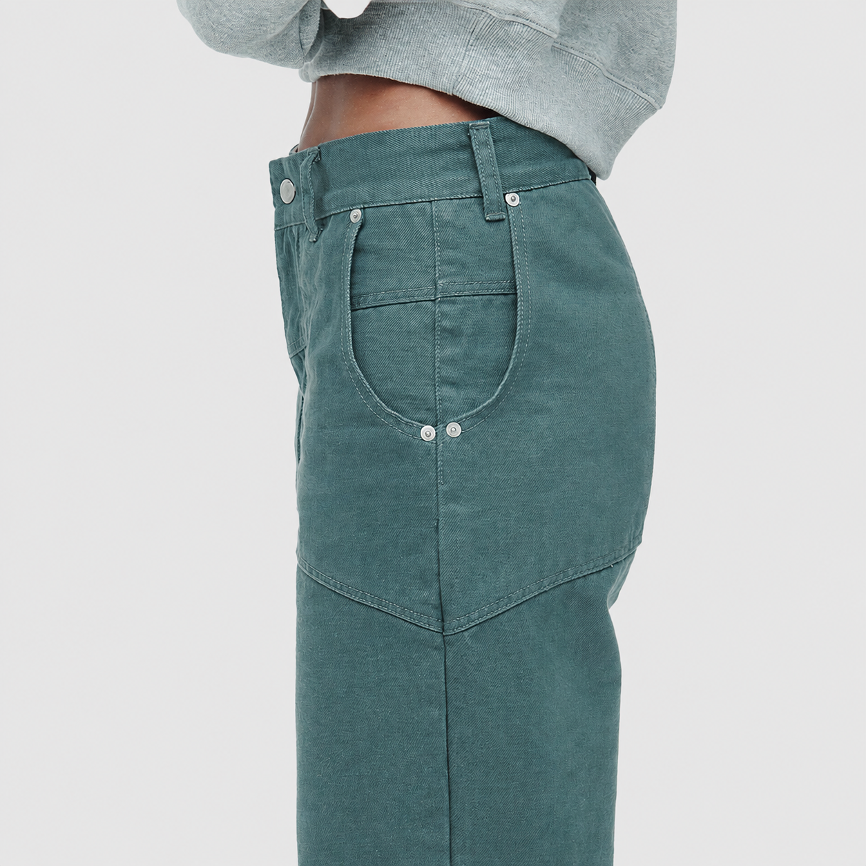 TURN UP LOGO BELT LOW RISE PANTS-GREEN 3