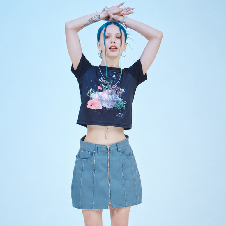 Zipper Hem Line Skirt-GRAY 3