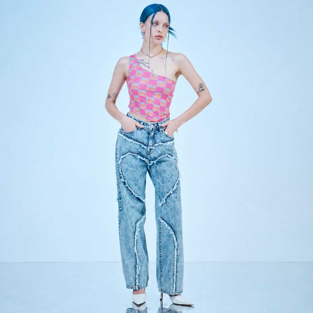 HEART ICE WASHING JEANS-BLUE 2