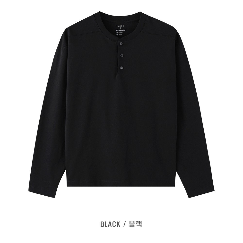 [LAINE] USA Henley Neck Standard-Fit Long Sleeve T-Shirt 6
