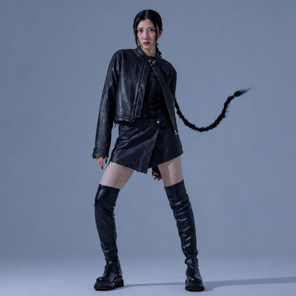 PIGMENT VINTAGE VEGAN LEATHER SKIRT-BLACK 5