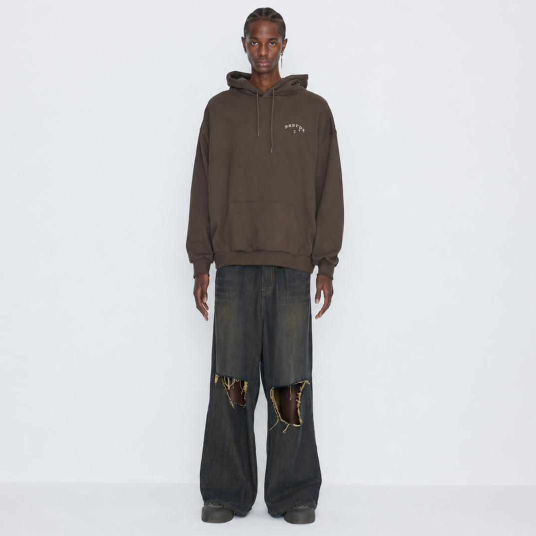 DESTROYED KNEE WIDE DENIM PANTS-DIRTY BLUE & MUSTARD 2