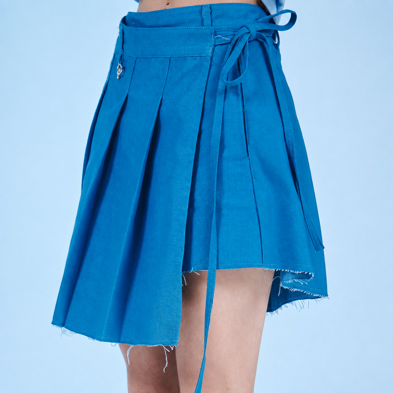 D-Ring Pleats Wrap Skirt-BLUE 4