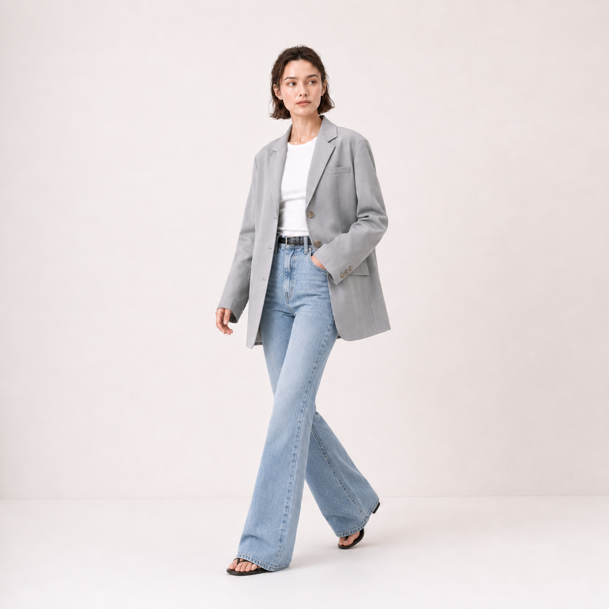 Three Button Oversized Blazer-BEIGE 4