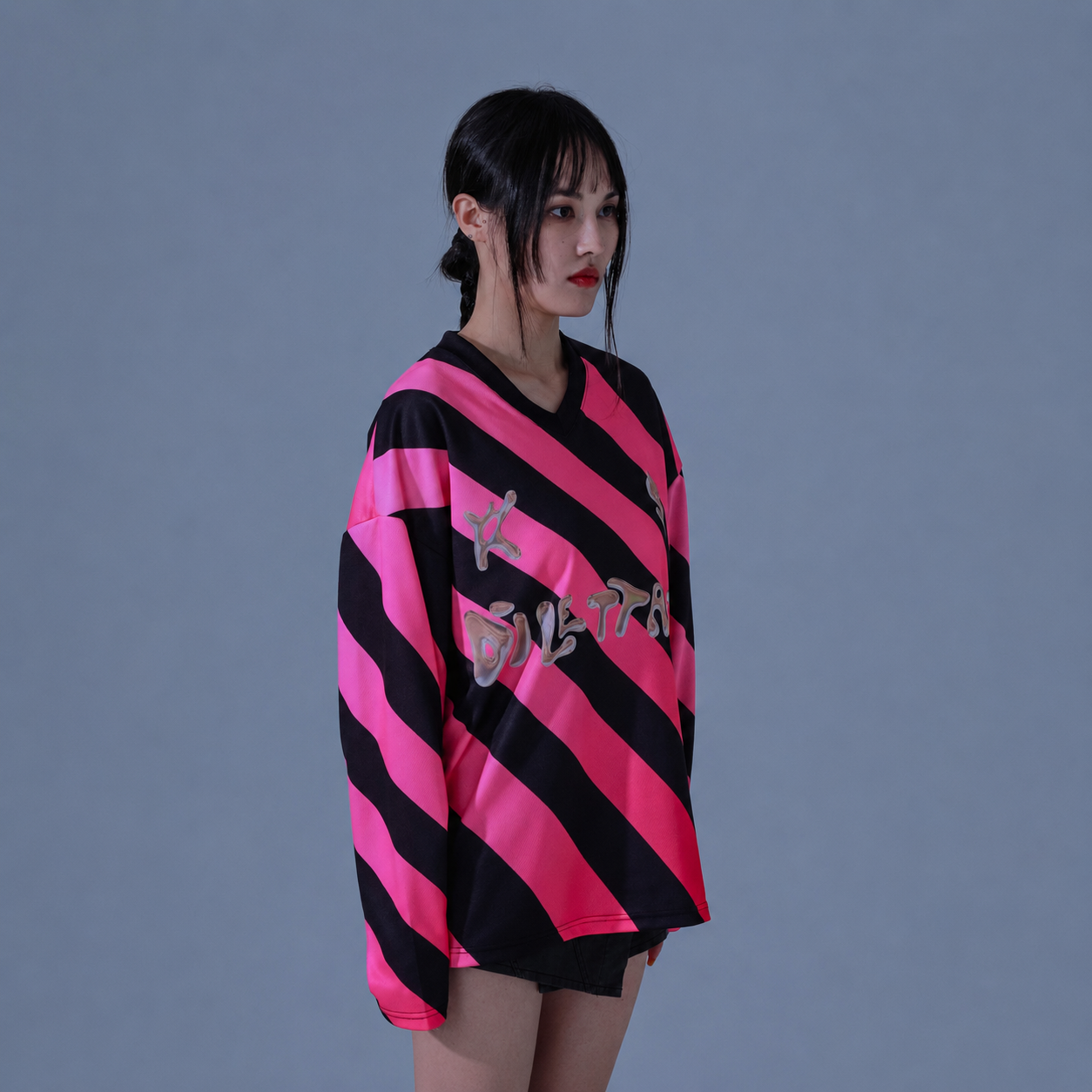 Stripe Football Jersey T-Shirts-PINK 5
