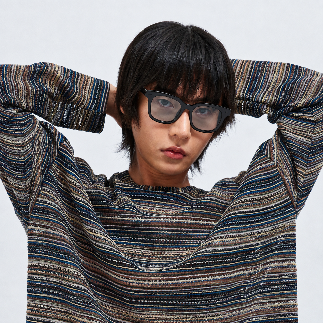 SEE-THROUGH CRAFT KNIT PULLOVER-BLUE 2