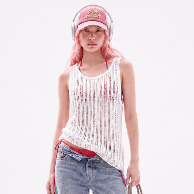 SEE-THROUGH CRAFT KNIT SLEEVELESS-WHITE 4