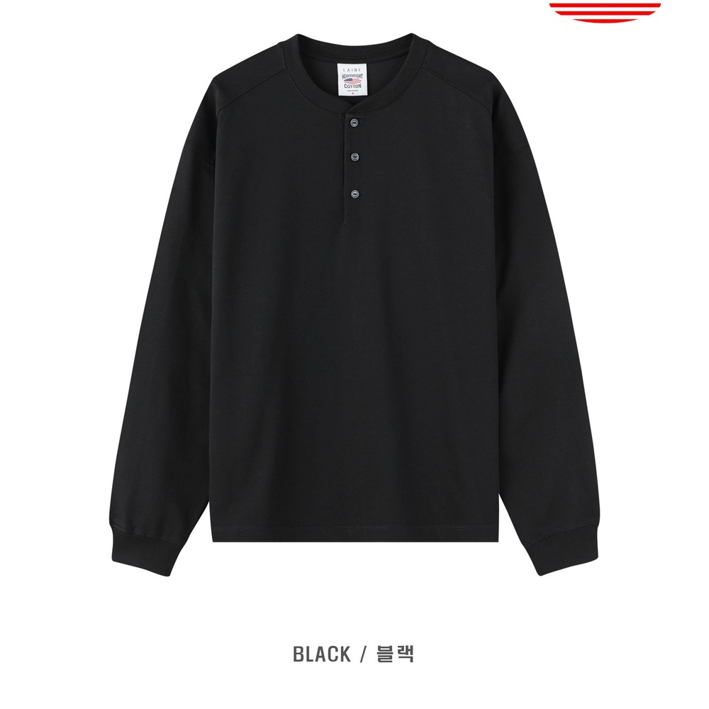 Heavyweight Henley Neck Semi-Oversized Long Sleeve T-Shirt 5