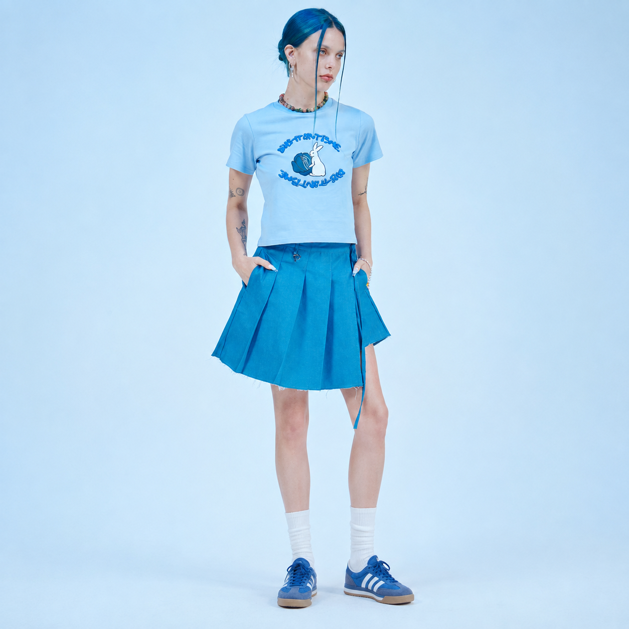 D-Ring Pleats Wrap Skirt-BLUE 2