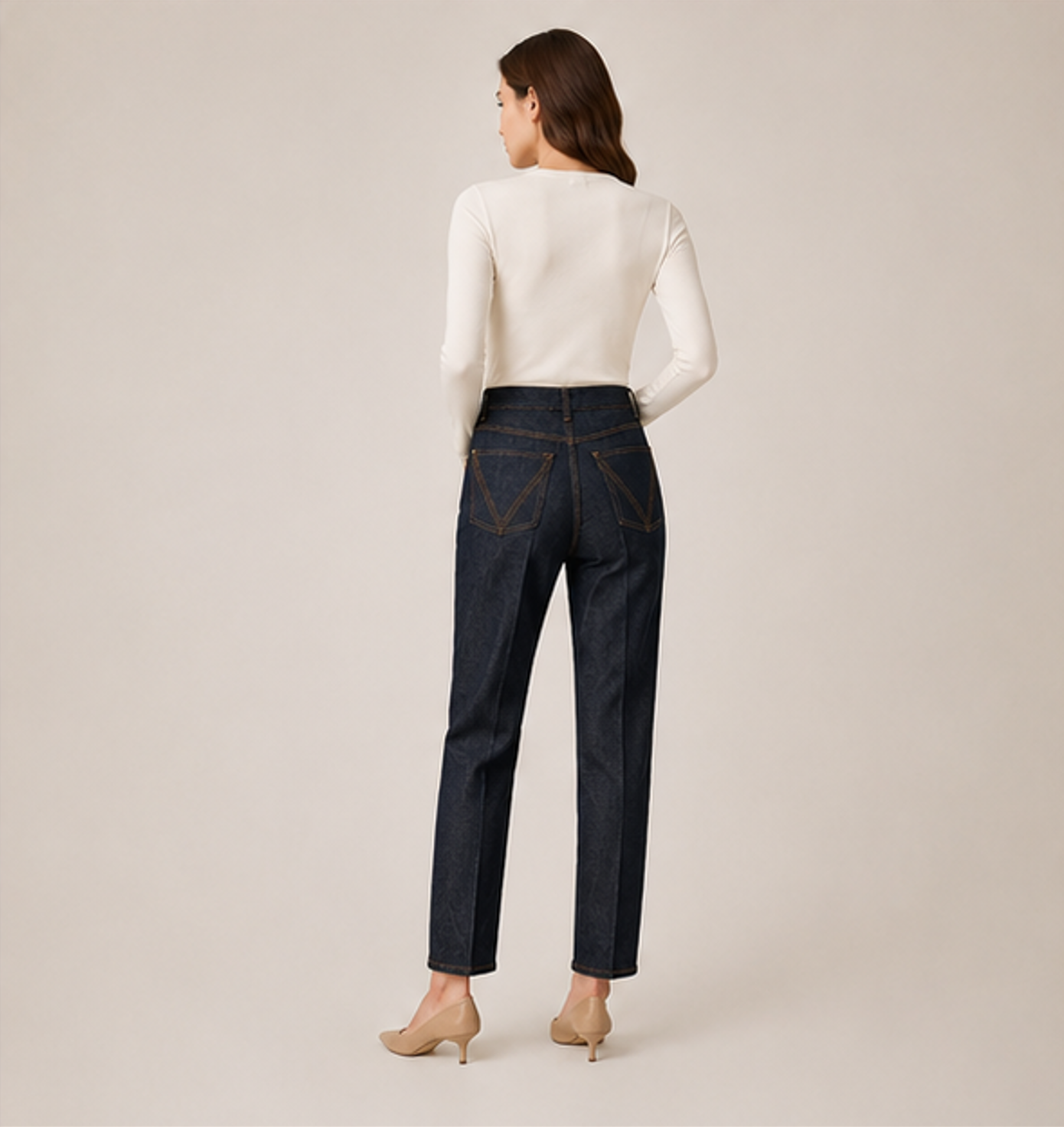 V-Pocket Raw Denim Pants-INDIGO BLUE 4