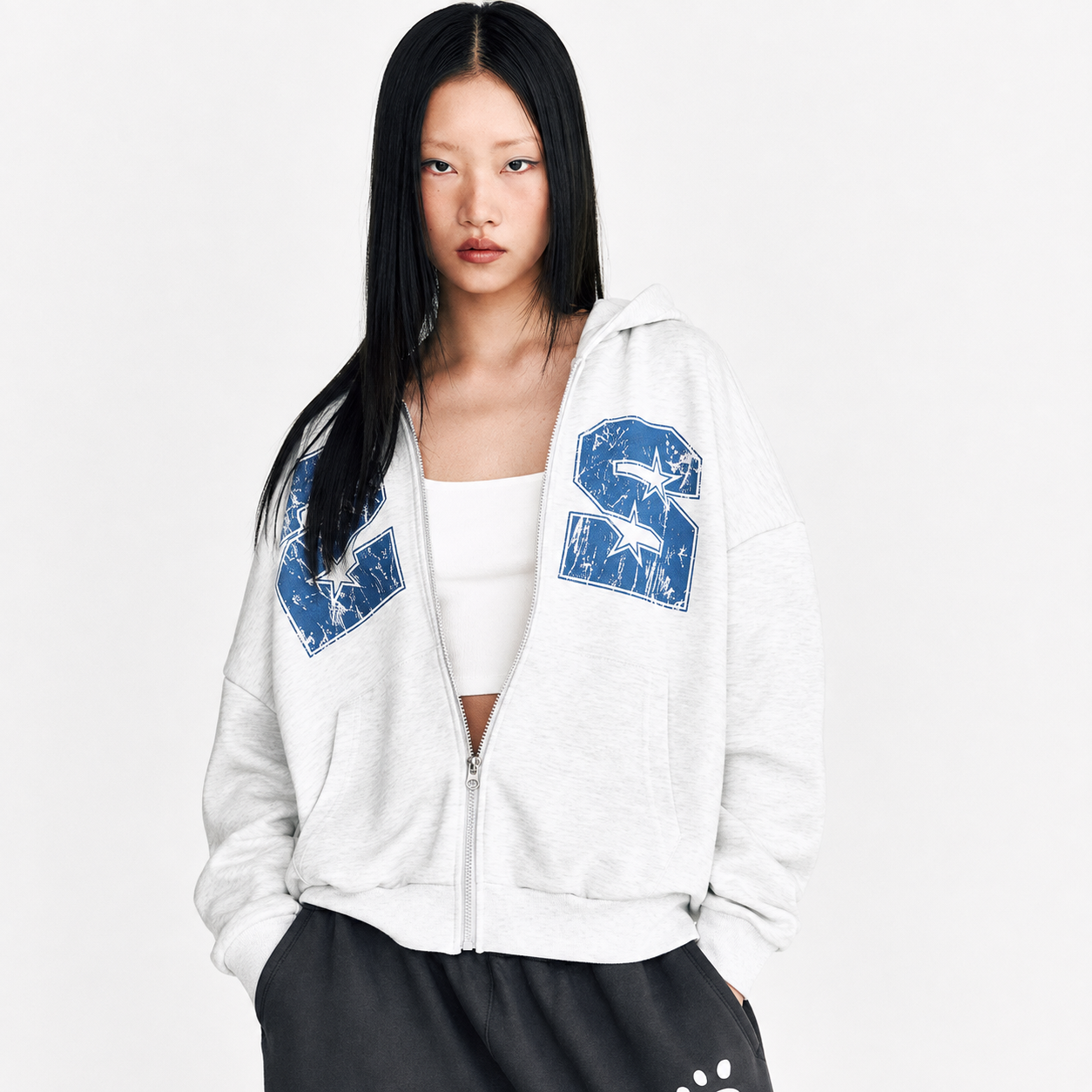 22 HOODIE ZIP UP-MELANGE WHITE 4