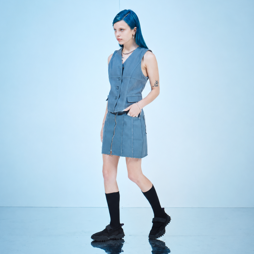 Grey Denim Vest-GRAY 5