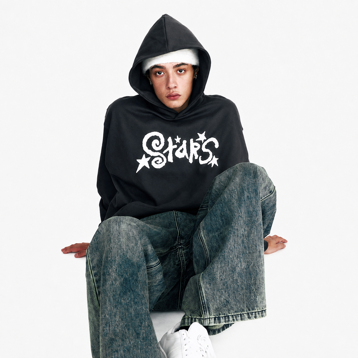 STAR EMBOSSED HOODIE-CHARCOAL 4