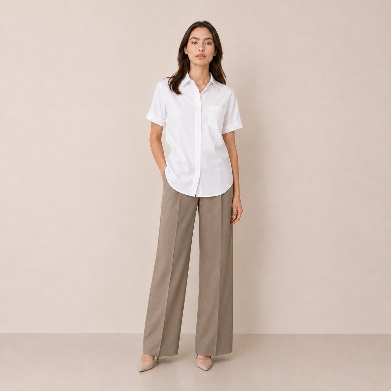 Ego round short sleeve shirt-WHITE
