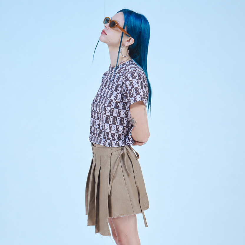 D-Ring Pleats Wrap Skirt-BEIGE 3