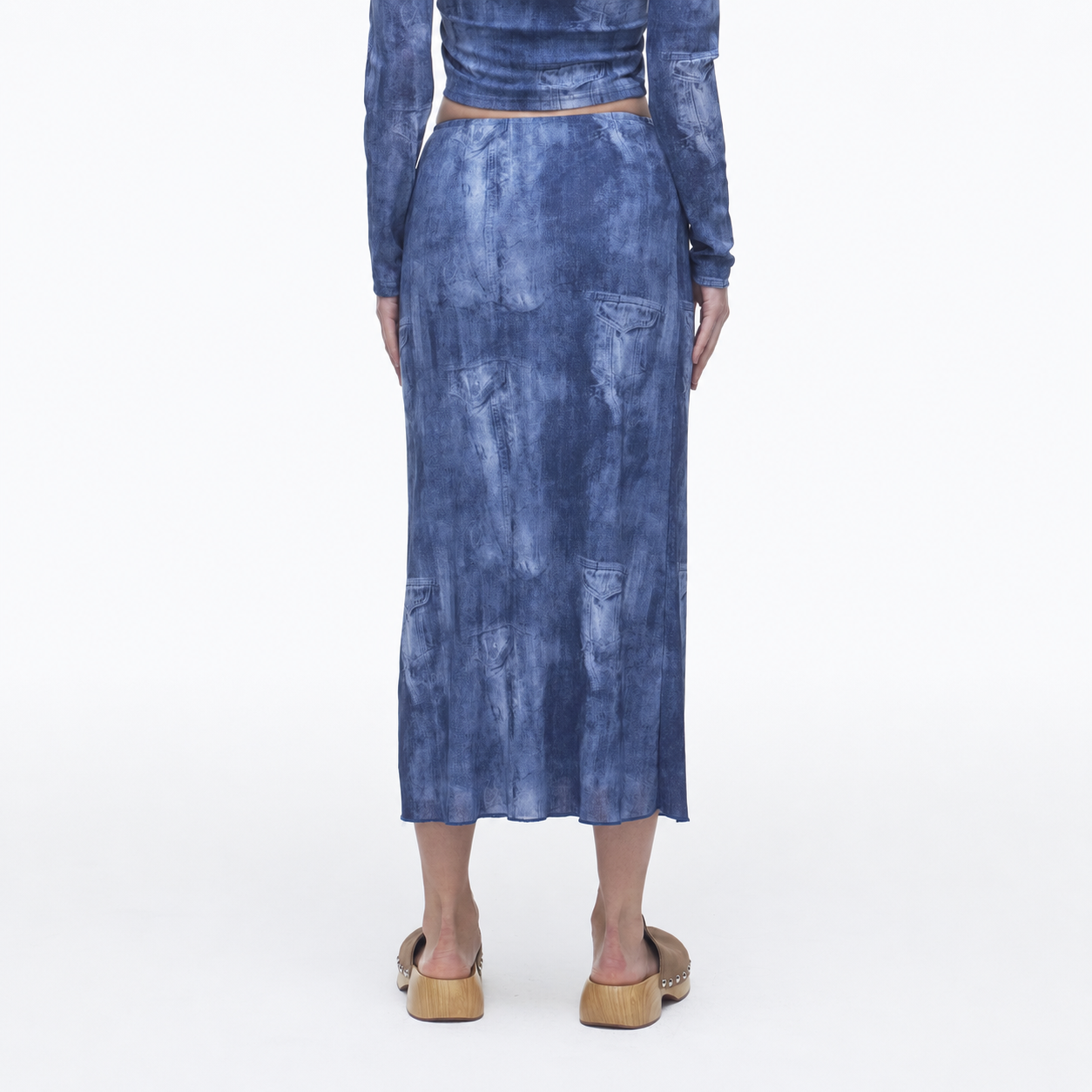 Denim Print Mesh Skirts-BLUE 6