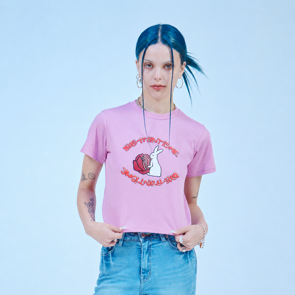 Rabbit Crop T-Shirts-PINK 2