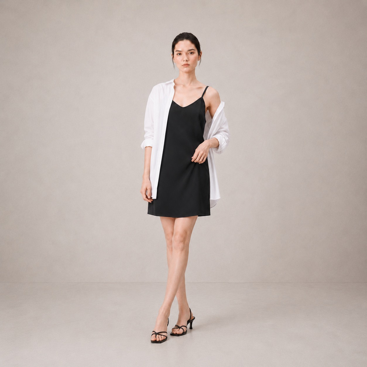 Slip Mini Dress-BLACK