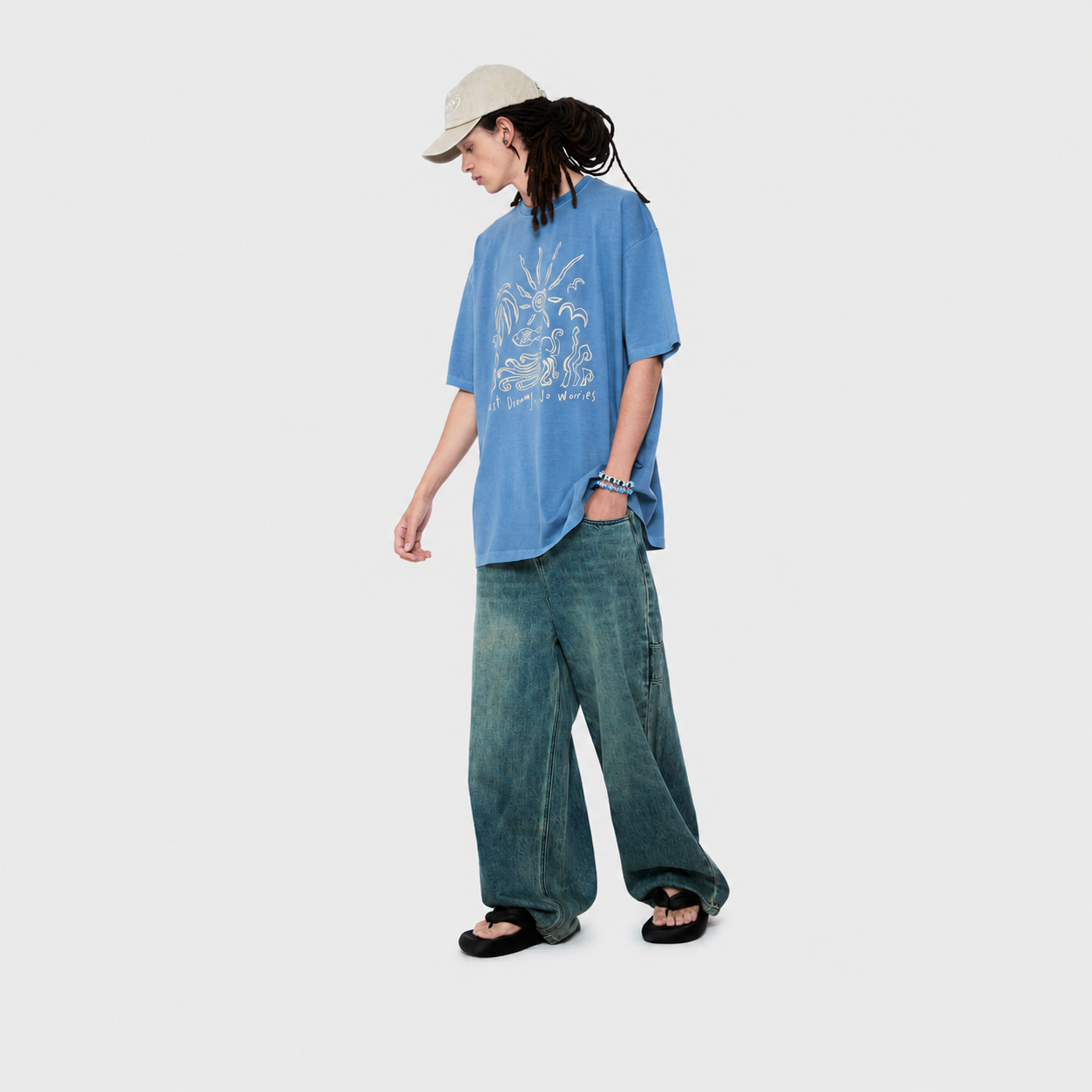 DAILY BOY WIDE DENIM PANTS-TURQUOISE 5